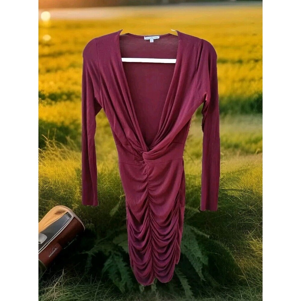 Charlotte Russe Burgandy Maroon Dress Size Small S Bodycon Pencil Rouched Ruffle